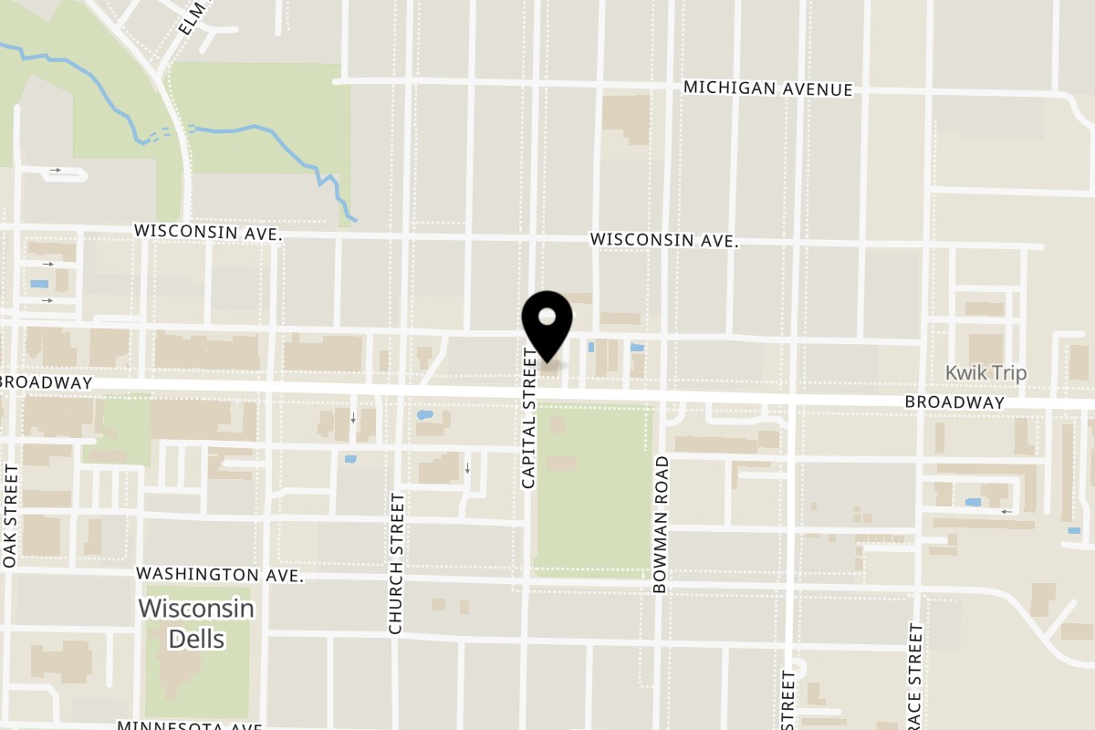 Map showing the location of Big Boy Wisconsin Dells on 701 Broadway in Wisconsin Dells